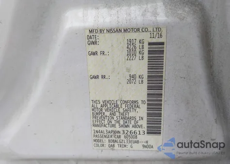2017 Nissan Altima 2.5 S z USA, uszkodzony, nr VIN 1N4AL3APXHN326613